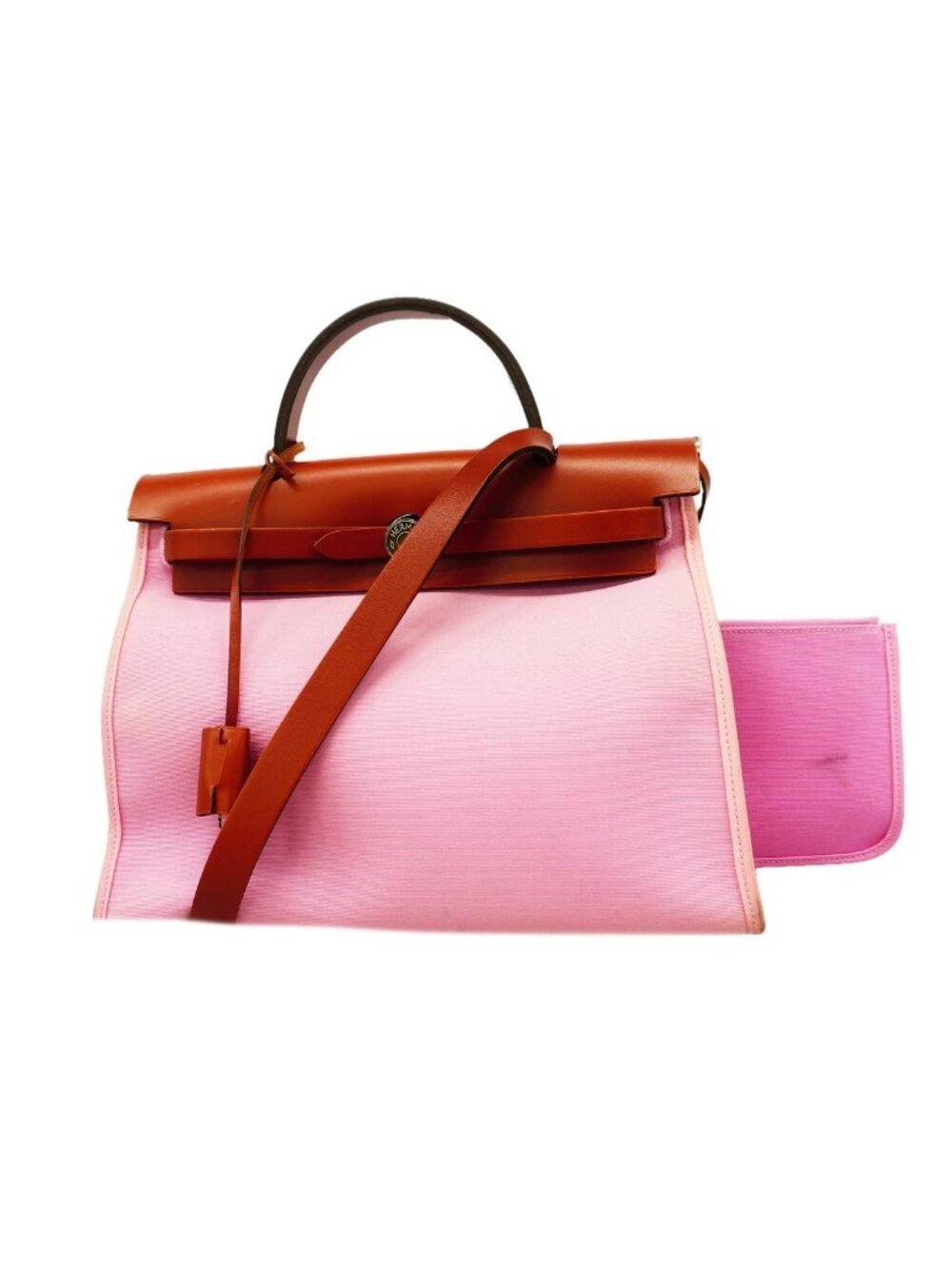 Hermes Handbag Herbag Zip PM Toile Officier Pink Brown Silver 2-Way Bag